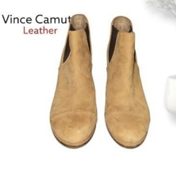 Vince Camuto Leather Hame Tan Beige Brown Ankle Boot Western Heel Shoe Women 8.5 - Picture 7 of 7